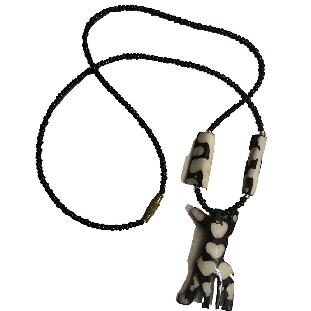 Giraffe Necklace MAASAI African Tribal Jewelry Handmade Black Bead Tanzania New